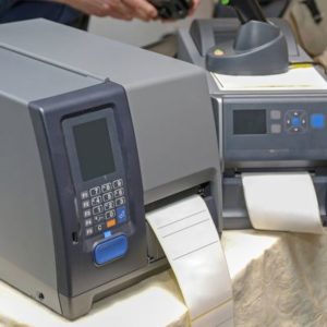 Two barcode printers on a table